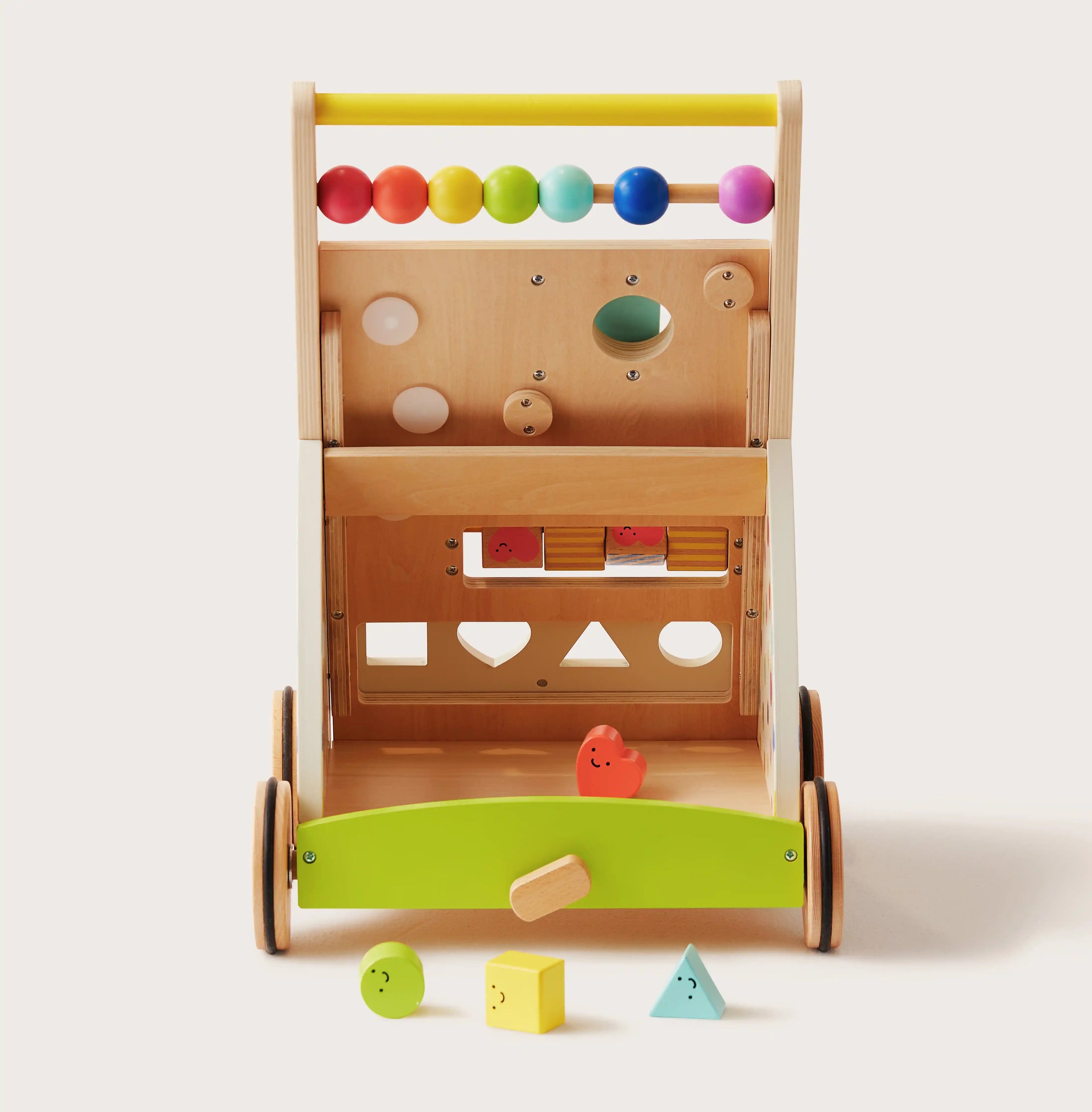 Tiny Land® Rainbow Wooden Baby Walker — Natural Wood Activity Push Toy for Babies | Little Janey