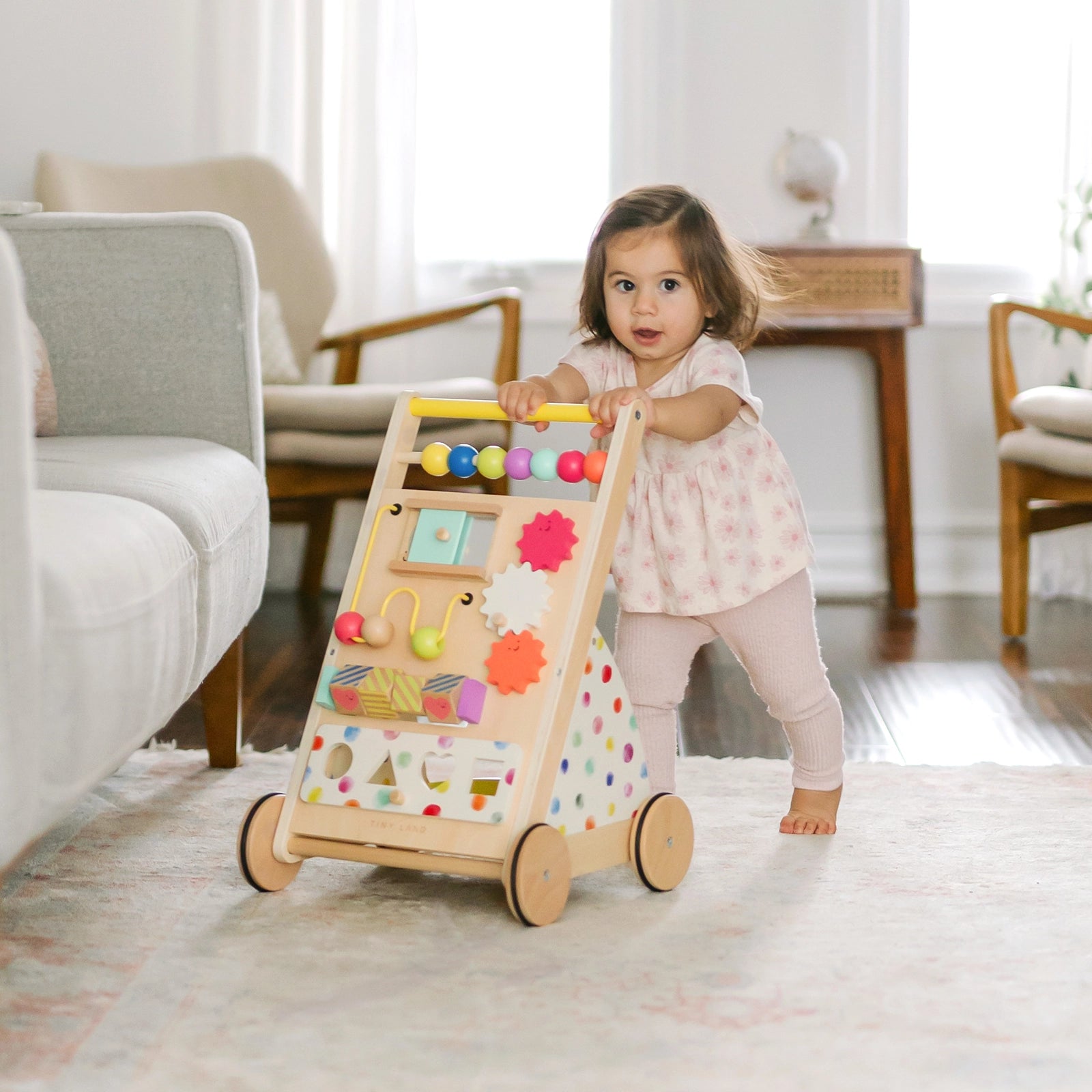 Tiny Land® Rainbow Wooden Baby Walker — Natural Wood Activity Push Toy for Babies | Little Janey