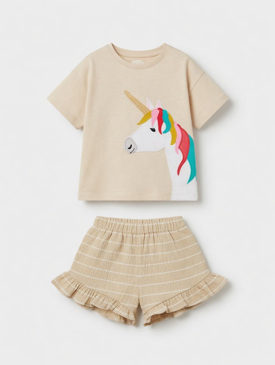 Children's Unicorn Top and Ruffle Trim Shorts Set - Little Janey Shop