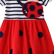 Children's Ladybug Applique Striped Casual Dress - Little Janey Shop