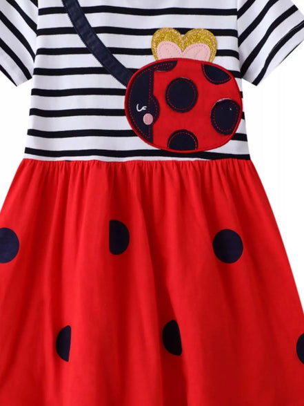 Children's Ladybug Applique Striped Casual Dress - Little Janey Shop
