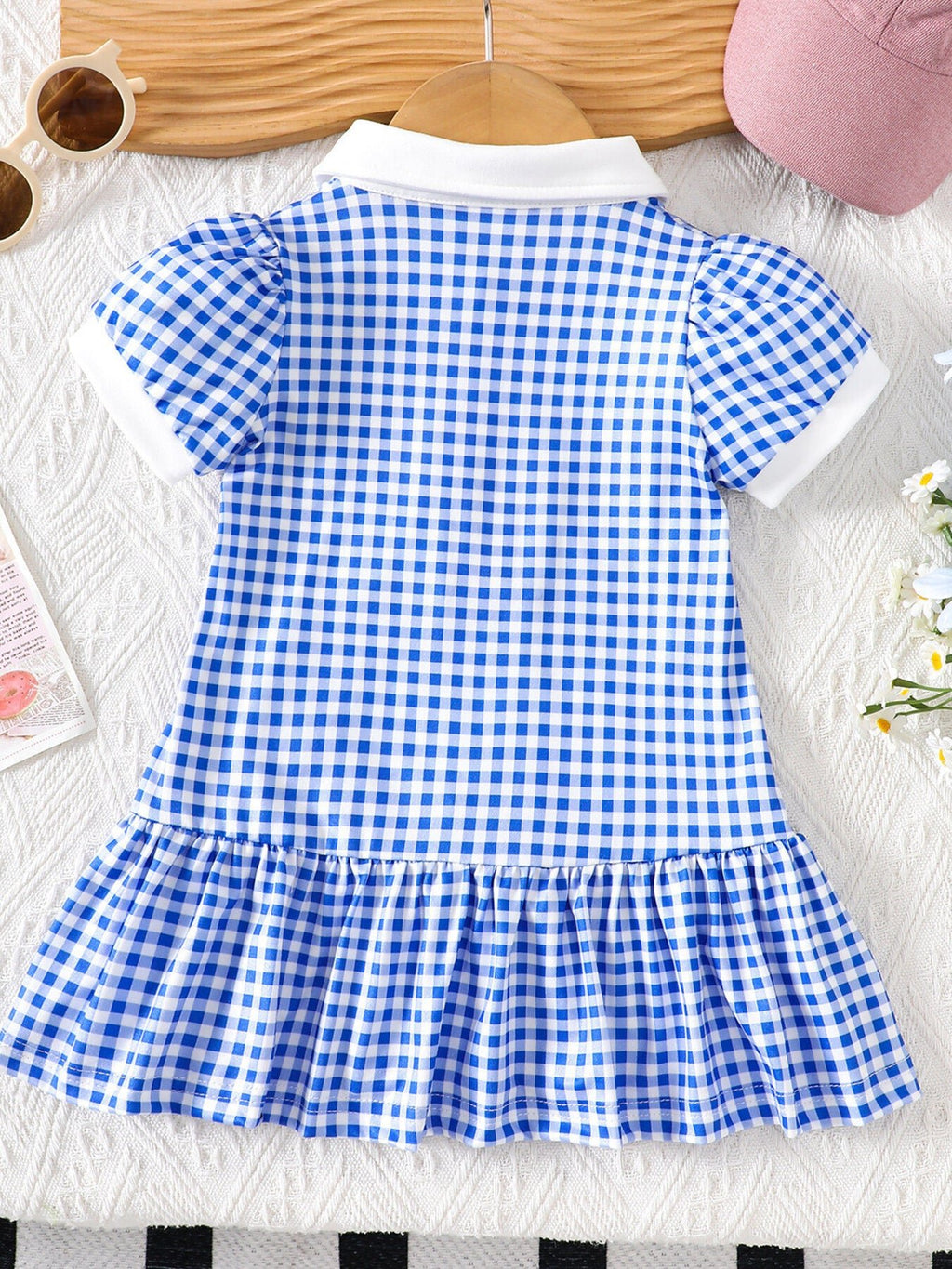 Children's Gingham Polo Collar Ruffle Hem Dress - Little Janey Shop
