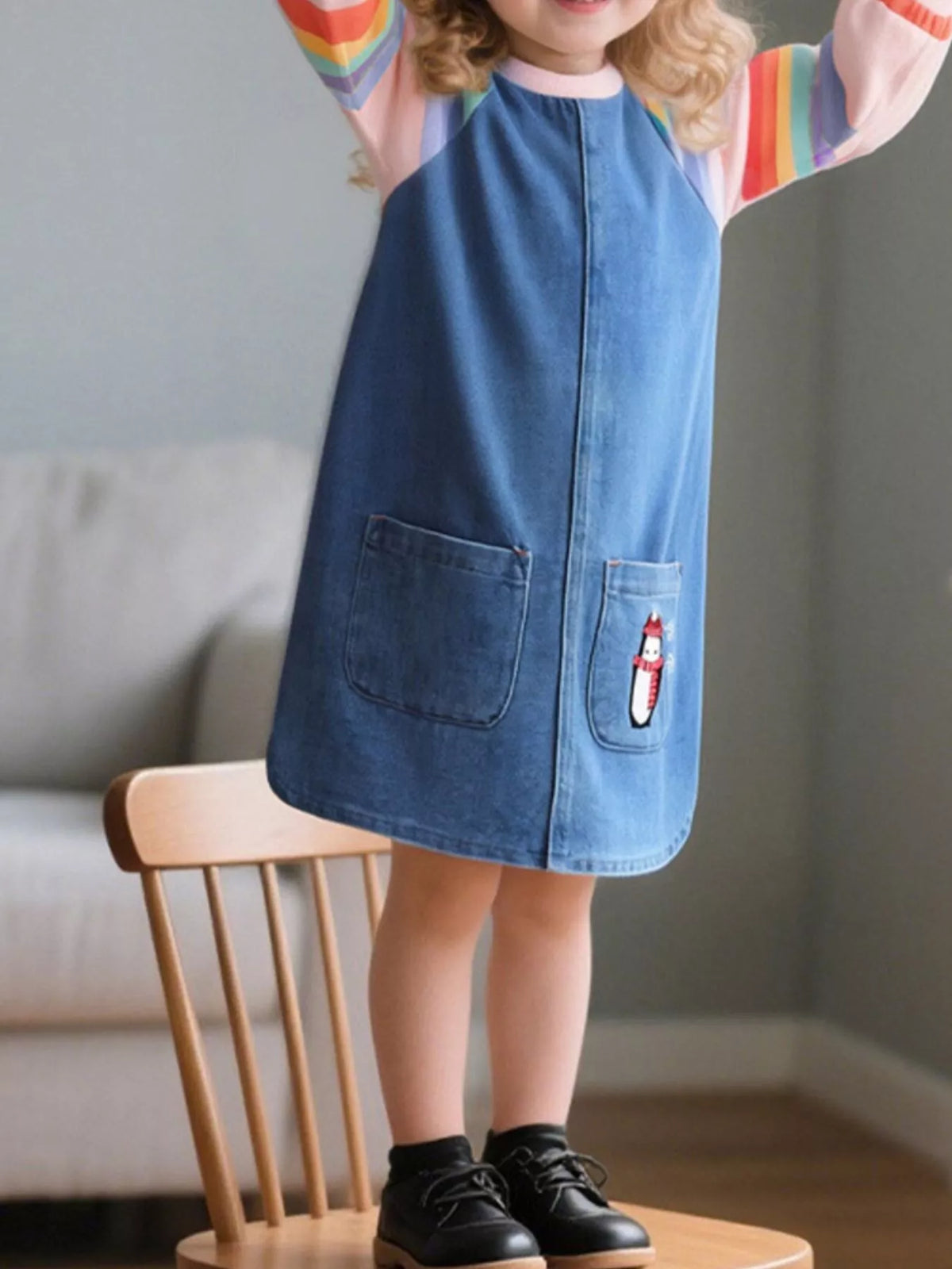 Children's Contrast Raglan Sleeve Denim Dress - Little Janey Shop
