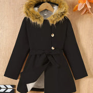 Children's Tie Waist Faux Fur Hooded Outerwear - Little Janey Shop