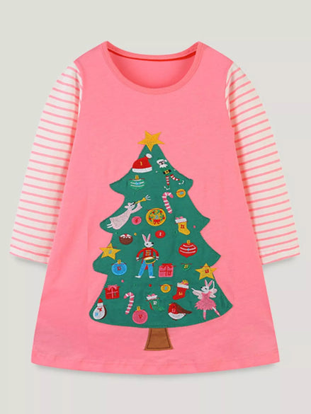 Children's Christmas Tree Long Sleeve Dress - Little Janey Shop