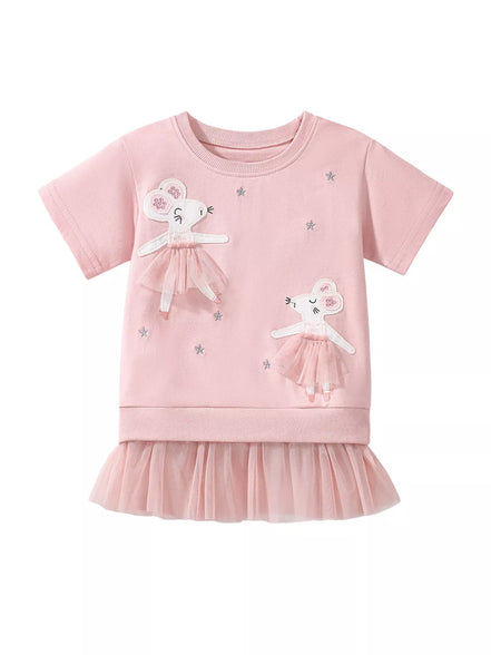 Children's Round Neck Short Sleeve Sweatshirt Dress - Little Janey Shop