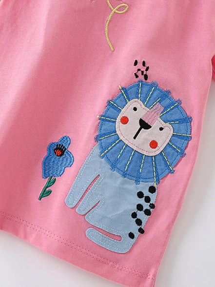 Children's Cute Cartoon Embroidered Short Sleeve T-Shirt - Little Janey Shop
