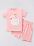 Girls' Swan Graphic Tee & Shorts 2 - Piece Casual Set | Blush Pink | Sizes 3Y–8Y - Little Janey Shop