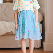 Girls' Striped Heart Print Tulle Dress with Bow | 100% Cotton | Sizes 2Y–6Y - Little Janey Shop