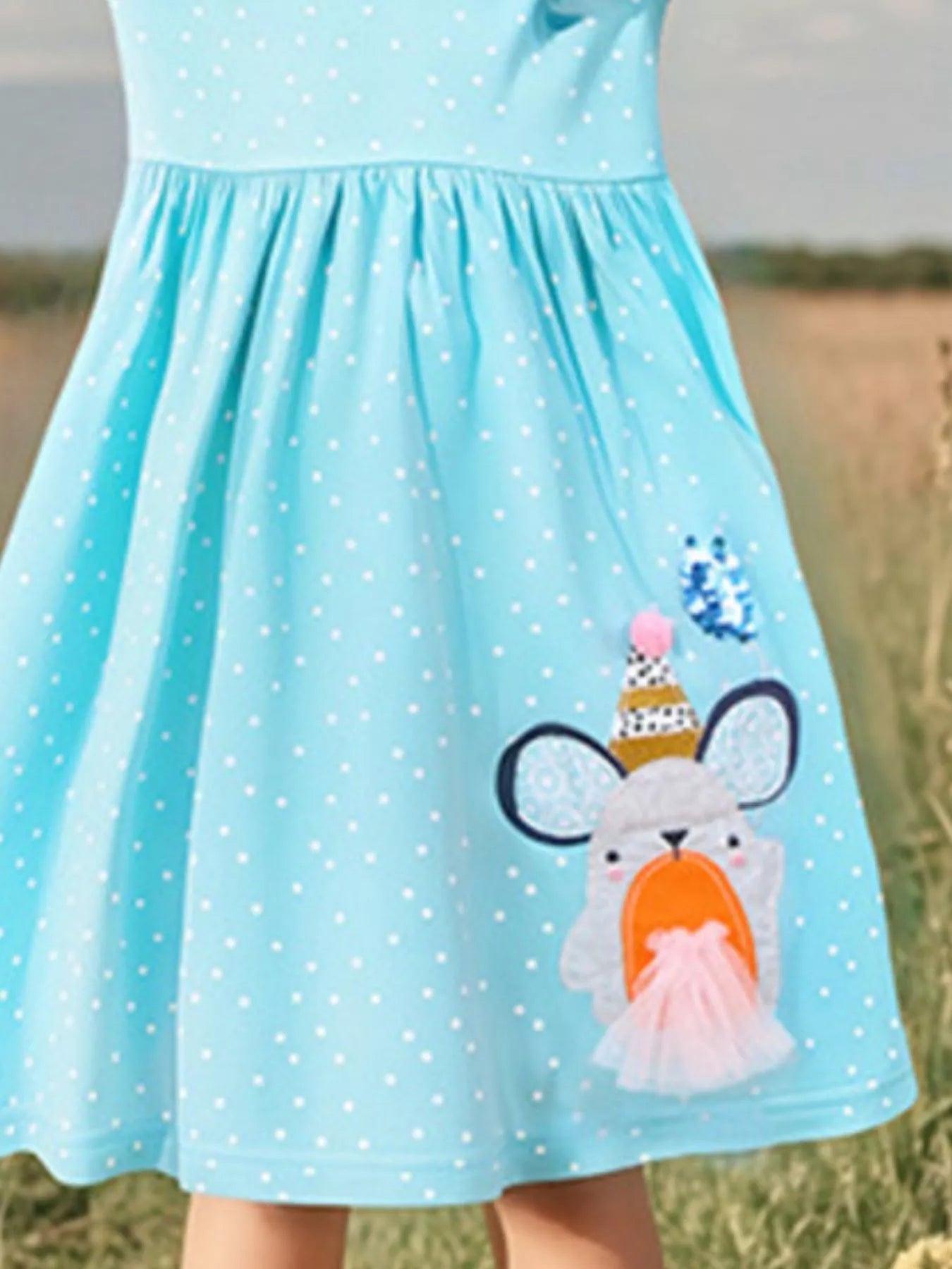 Children's Round Neck Cartoon Polka Dot Dress - Little Janey Shop
