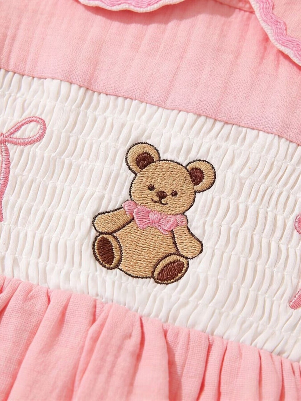 Children's Bear Embroidered Smocked Dress - Little Janey Shop