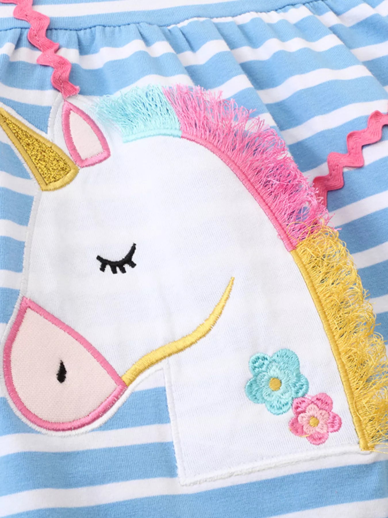 Children's Striped Unicorn Ruffle Sleeve Dress - Little Janey Shop