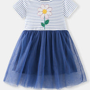 Girls' Navy Striped Flower Sequin Tulle Dress | Little Janey - Little Janey Shop