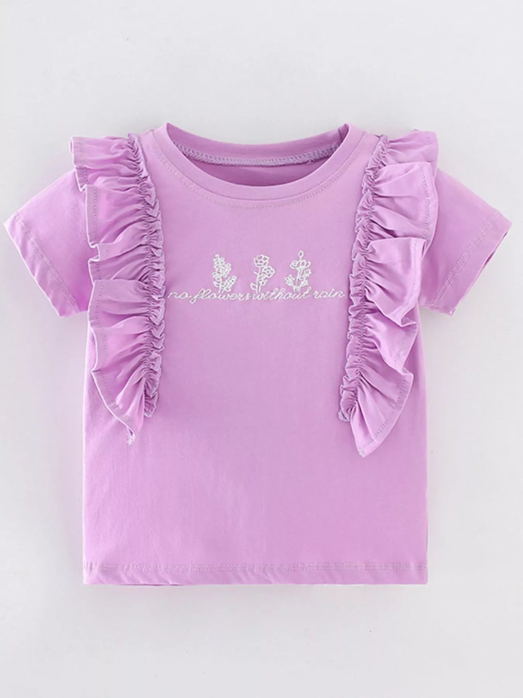 Children's Ruffled Embroidered Round Neck Tee - Little Janey Shop