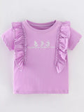 Children's Ruffled Embroidered Round Neck Tee - Little Janey Shop