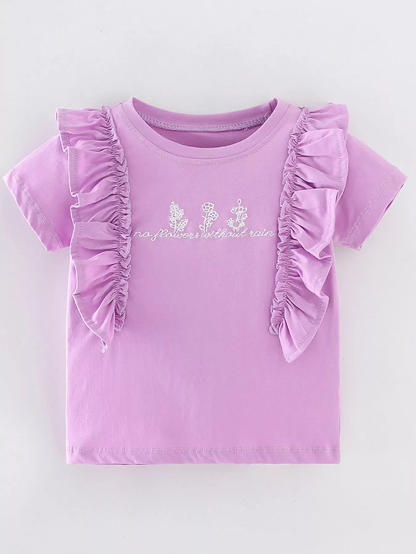 Children's Ruffled Embroidered Round Neck Tee - Little Janey Shop