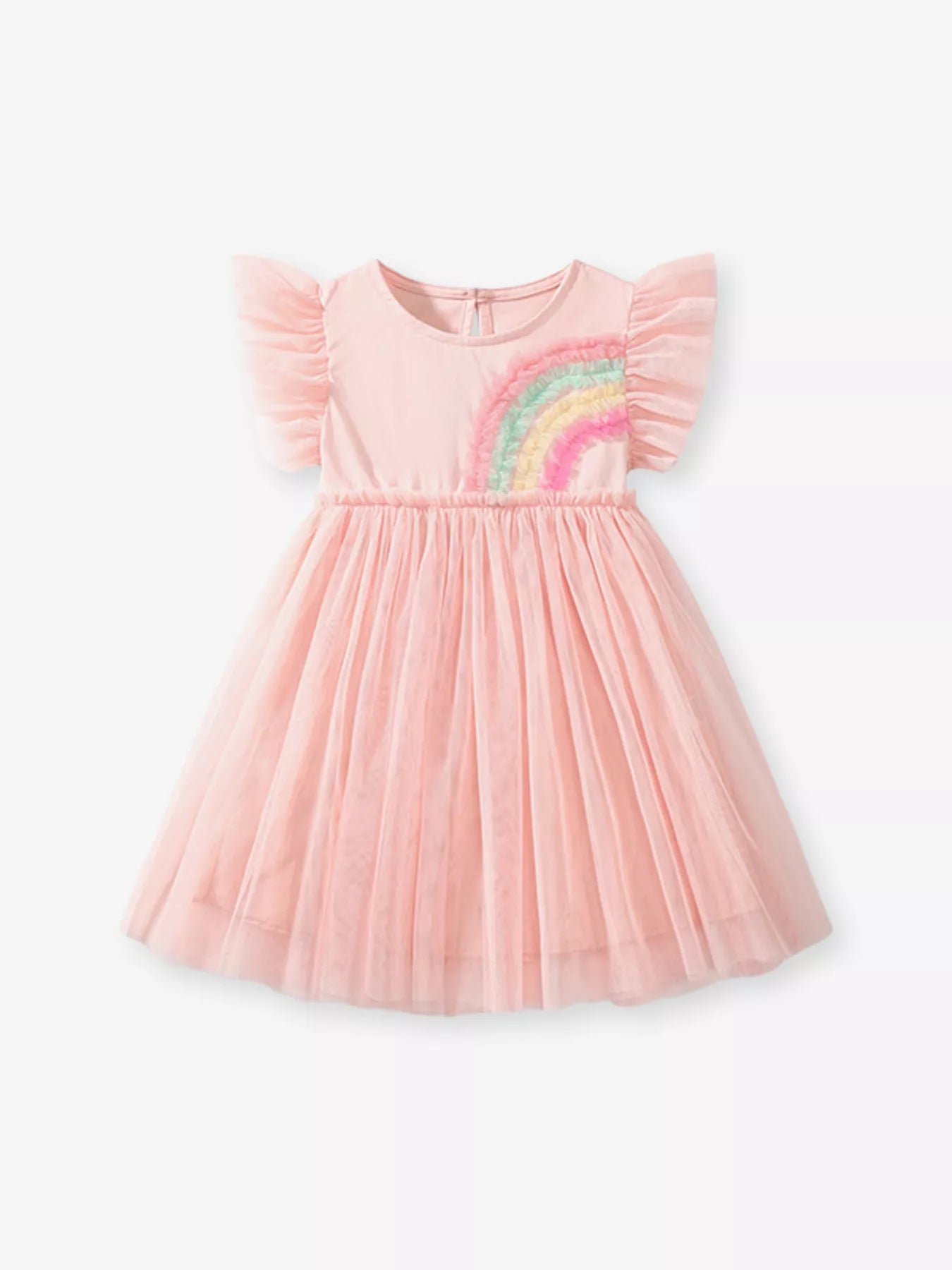 Children's Watermelon Pink Rainbow Appliqué Tulle Dress - Little Janey Shop