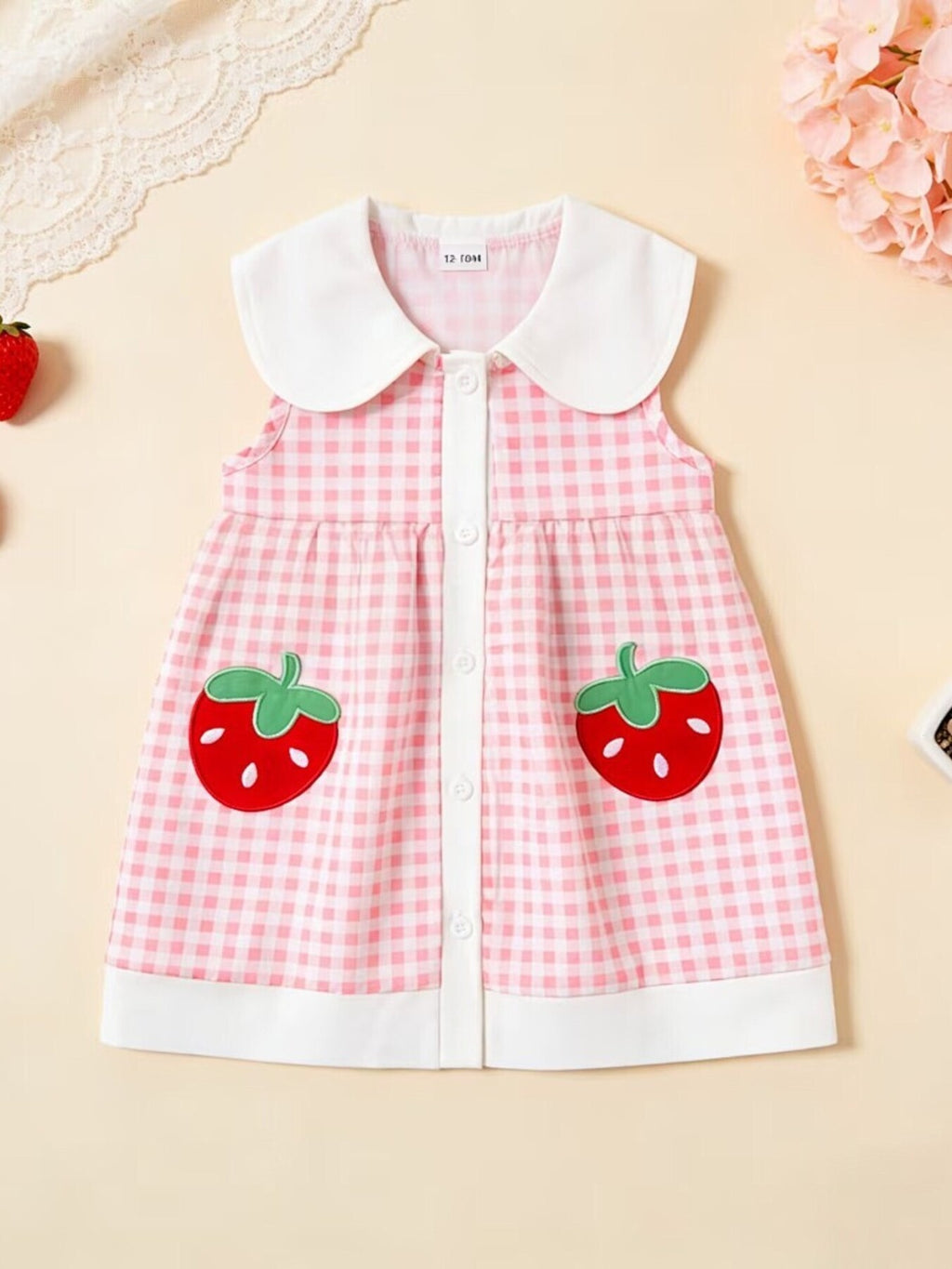 Girls' Fruit Embroidered Sleeveless Plaid Dress | Little Janey - Little Janey Shop