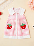 Girls' Fruit Embroidered Sleeveless Plaid Dress | Little Janey - Little Janey Shop