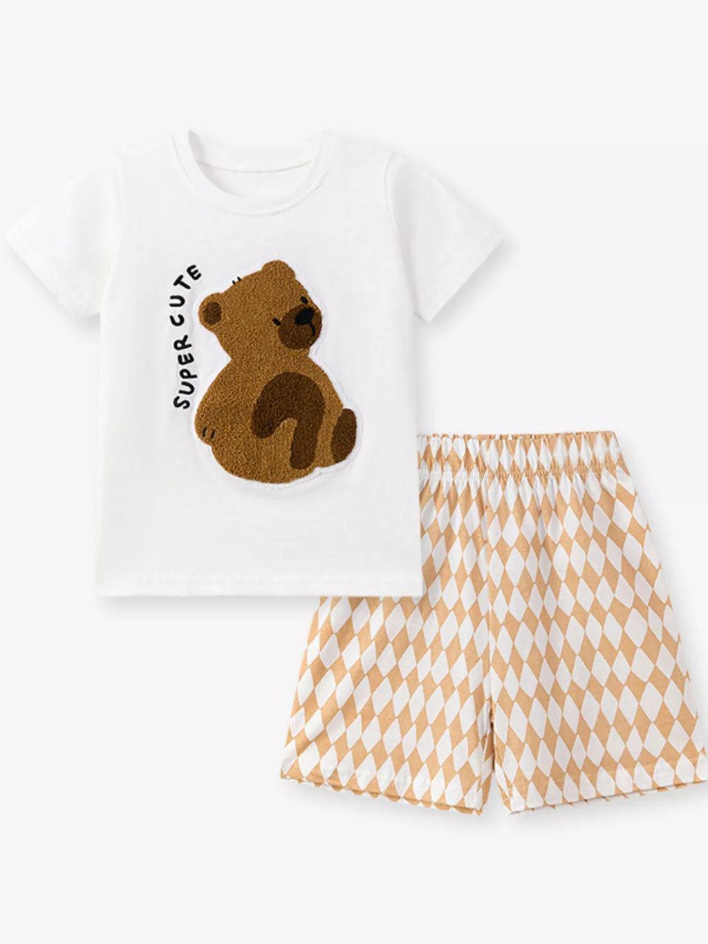 Children's Bear Graphic Tee & Diamond Pattern Shorts Set - Little Janey Shop