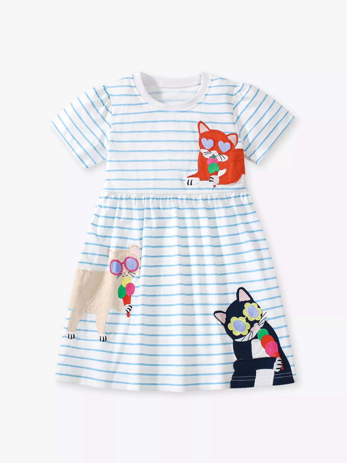 Children's Striped Cartoon Animal Print Casual Dress - Little Janey Shop