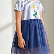 Girls' Navy Striped Flower Sequin Tulle Dress | Little Janey - Little Janey Shop