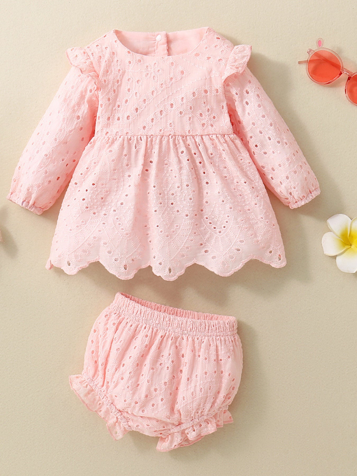 Children's Eyelet Embroidered Ruffled Top and Shorts Set - Little Janey Shop
