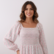 Floral tulip smocked mom dress