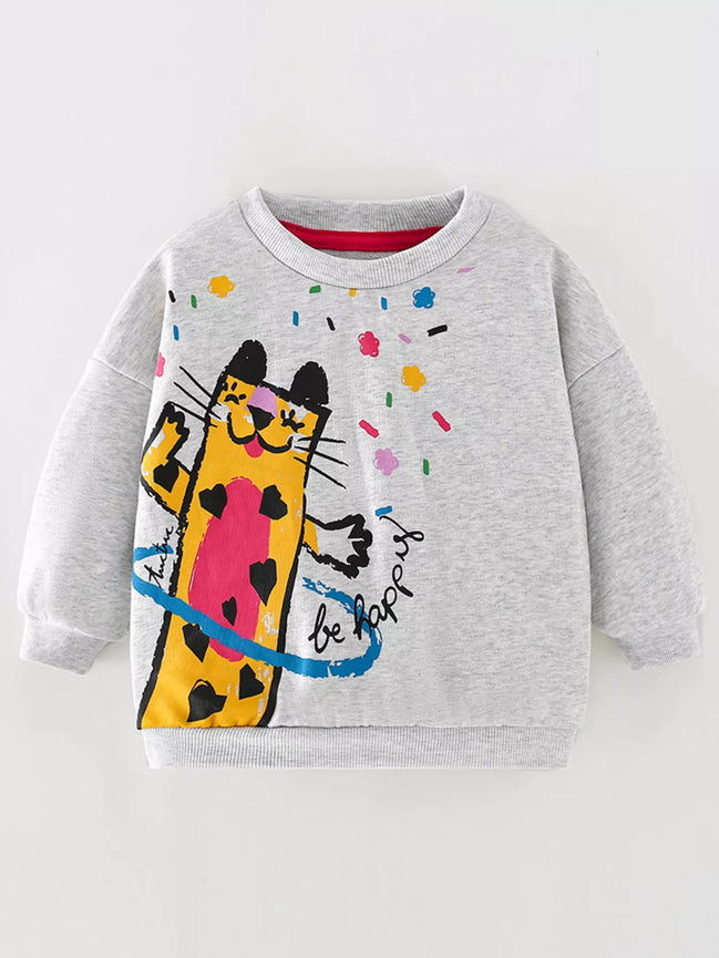 Children's Cartoon Cat Crew Neck Sweatshirt - Little Janey Shop