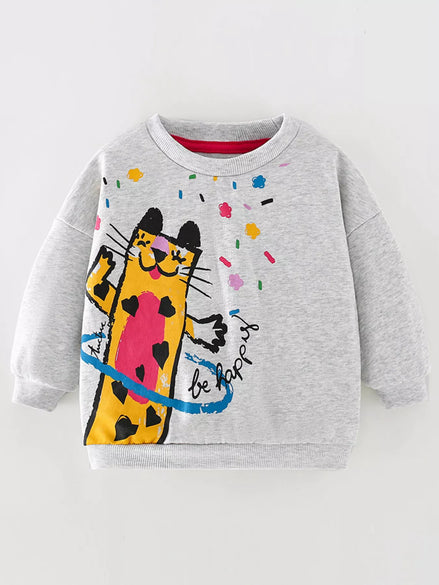 Children's Cartoon Cat Crew Neck Sweatshirt - Little Janey Shop