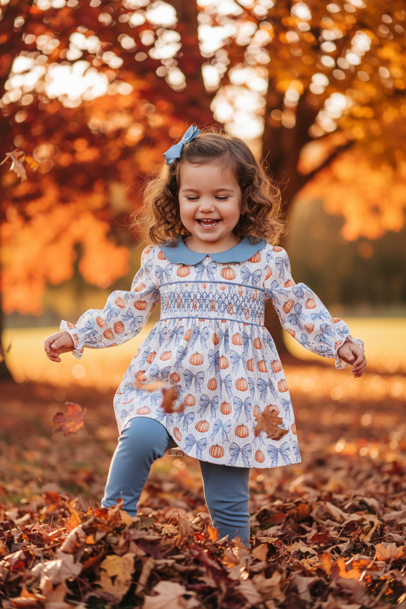 Blue Pumpkin Smocked Set – Lifestyle Ad
