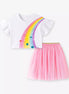 Children's Rainbow Ruffle Sleeve Top and Tulle Skirt Set - Little Janey Shop