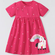 Girls' Unicorn Rainbow Short Sleeve Dress | 100% Cotton | Sizes 2Y–7Y - Little Janey Shop