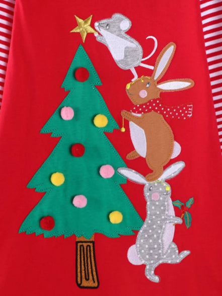 Children's Christmas Tree Animal Long Sleeve Dress - Little Janey Shop