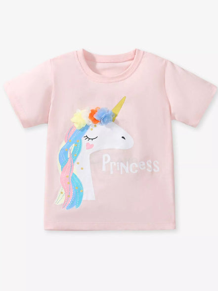 Children's Unicorn Graphic Round Neck T-Shirt - Little Janey Shop