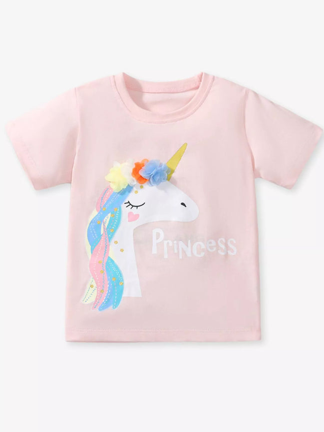 Children's Unicorn Graphic Round Neck T-Shirt - Little Janey Shop