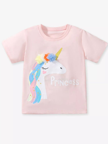 Children's Unicorn Graphic Round Neck T-Shirt - Little Janey Shop