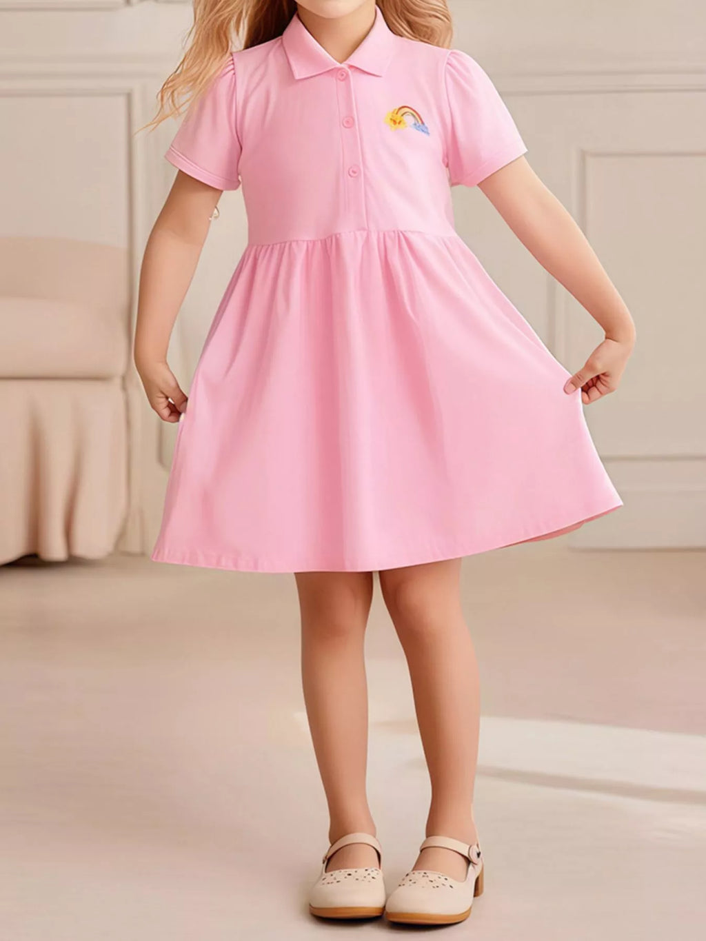 Children's Rainbow Embroidered Polo Dress - Little Janey Shop
