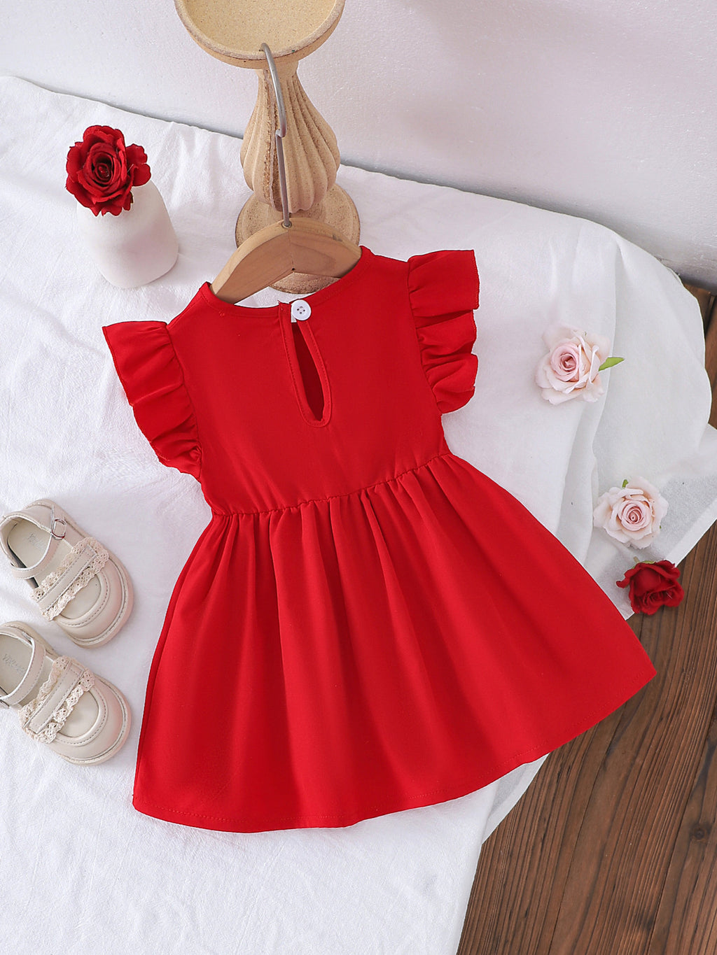 Girls' Flower Ruffle Sleeve Dress – Special Occasions - Little Janey Shop