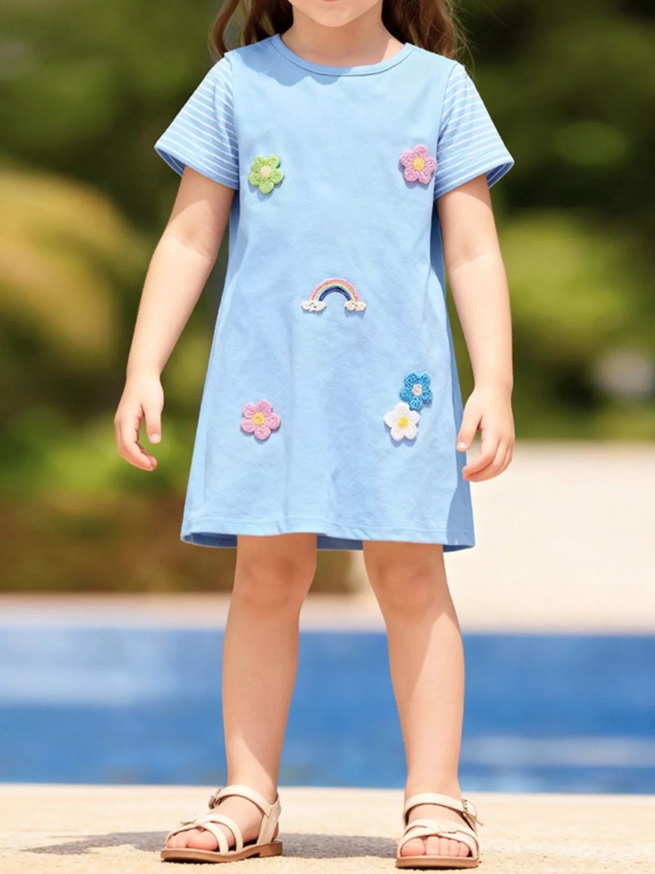 Children's Flower Round Neck Dress - Little Janey Shop