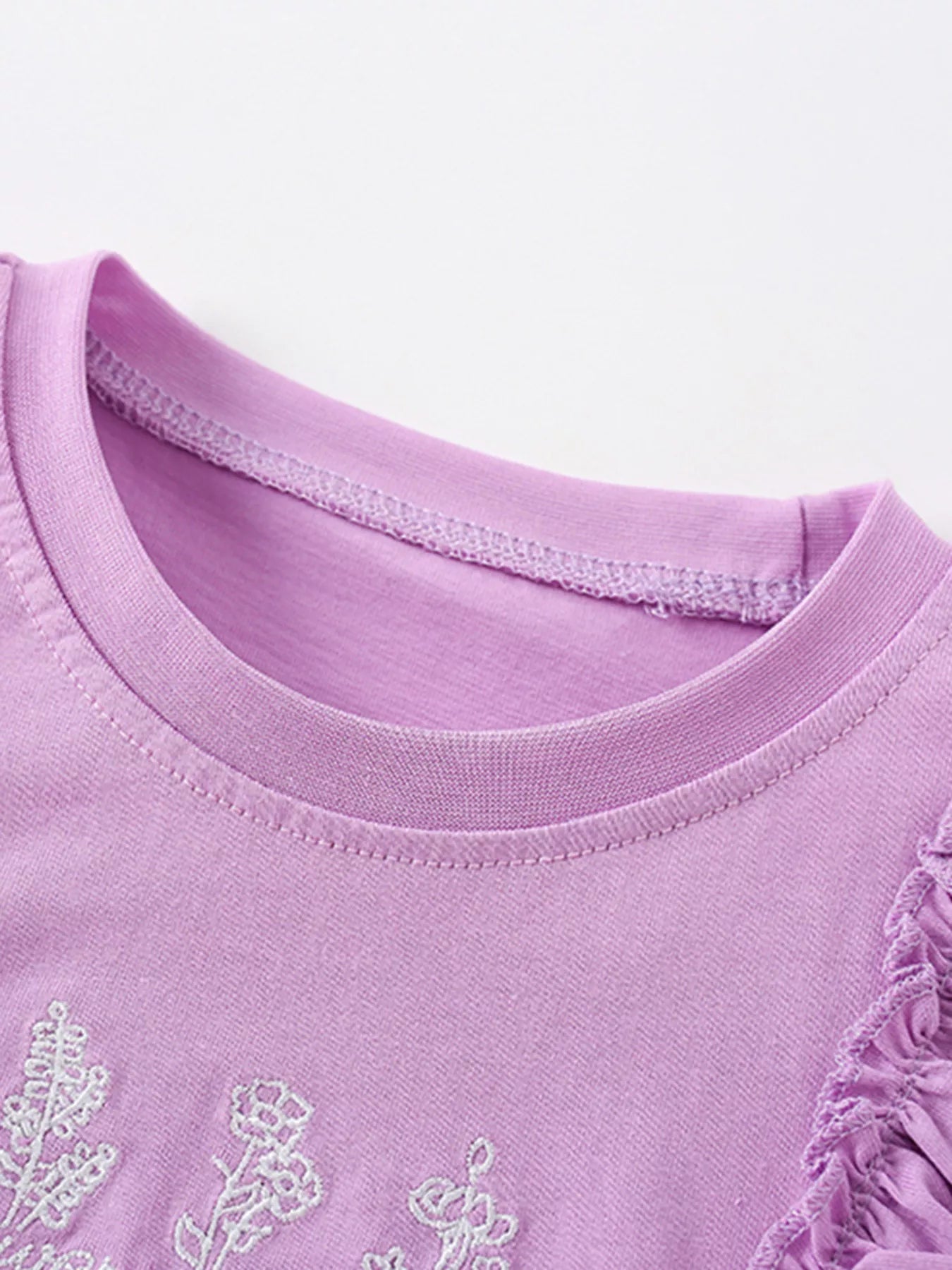 Children's Ruffled Embroidered Round Neck Tee - Little Janey Shop