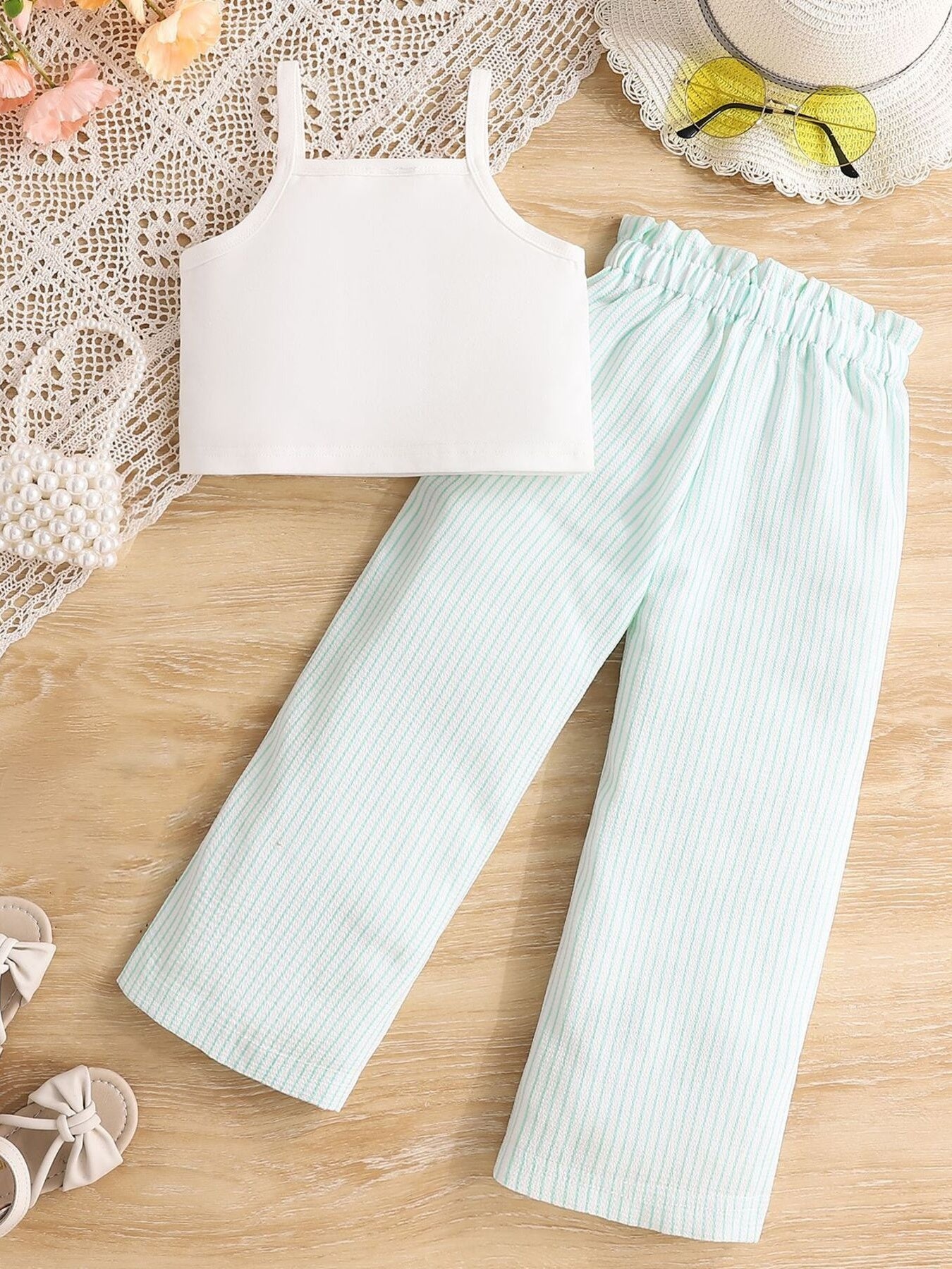Children's Rainbow Top & Striped Pom Pom Pants Set - Little Janey Shop