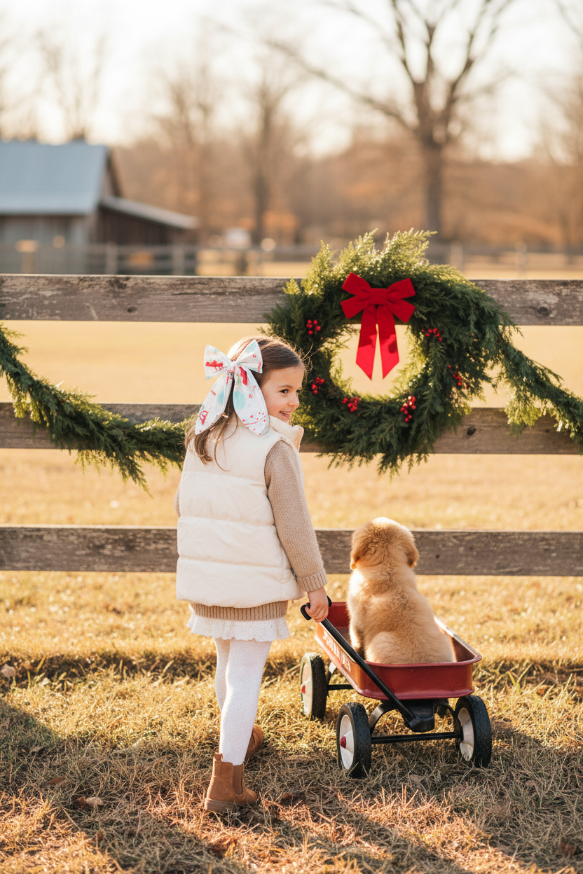 Christmas Car Print Bow – Ground Level Fence Garland Wreath