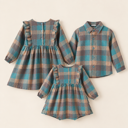 Complete teal plaid sibling bundle product image