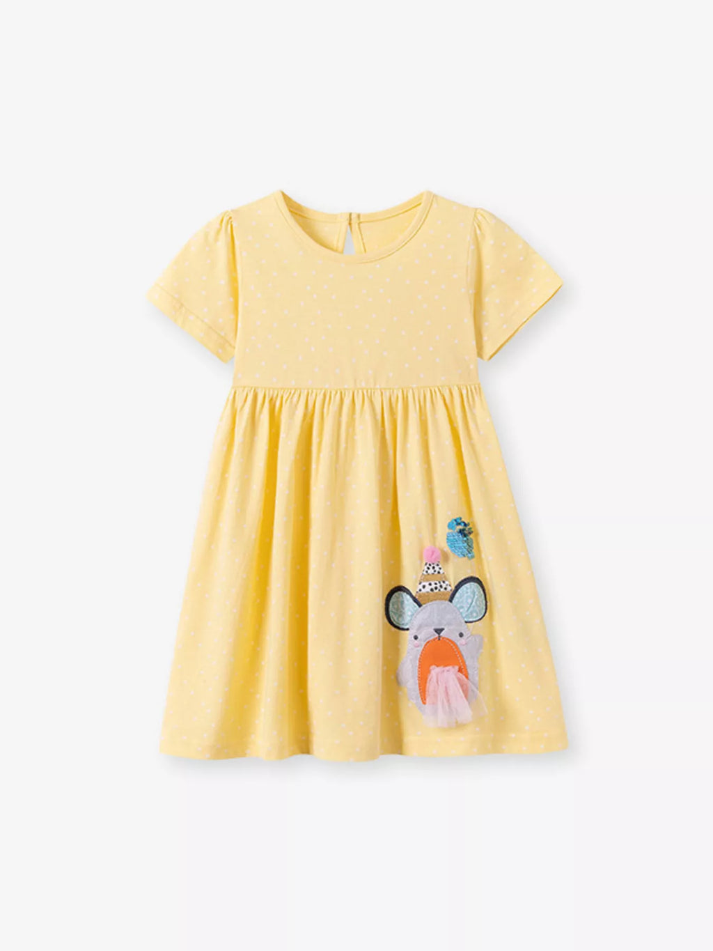 Children's Round Neck Cartoon Polka Dot Dress - Little Janey Shop