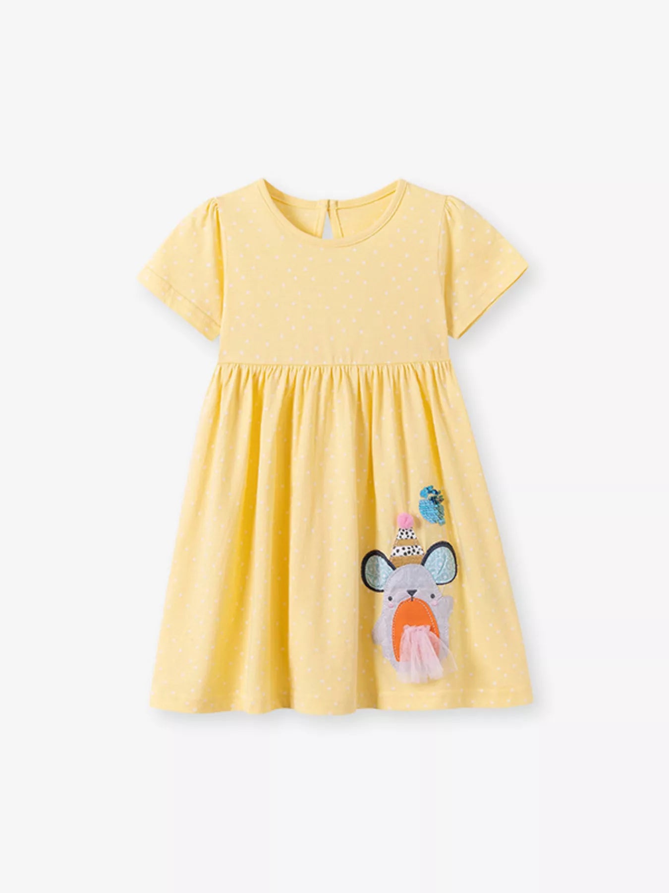 Children's Round Neck Cartoon Polka Dot Dress - Little Janey Shop