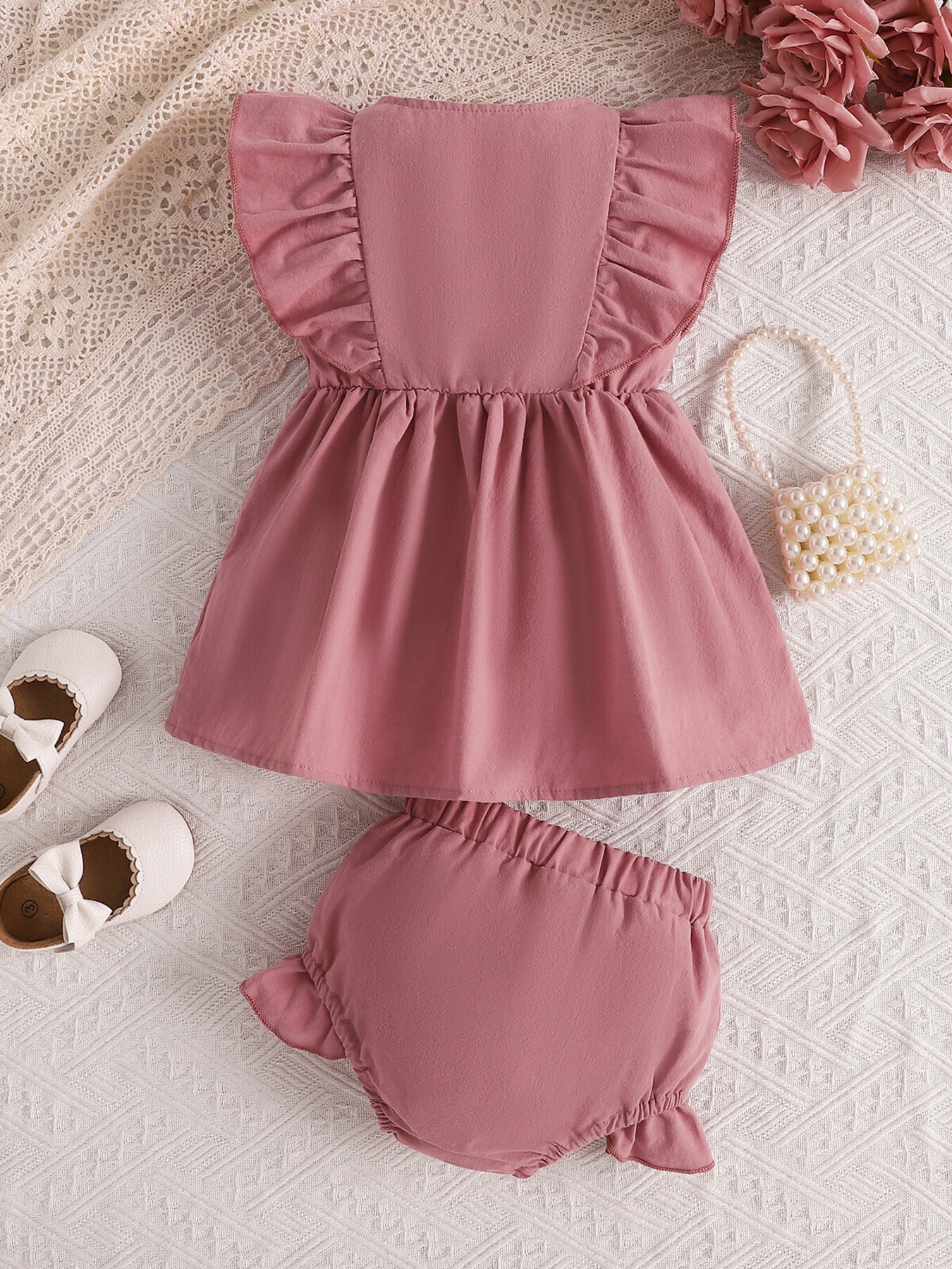 Children's Ruffle Trim Button Front Top and Shorts Set - Little Janey Shop