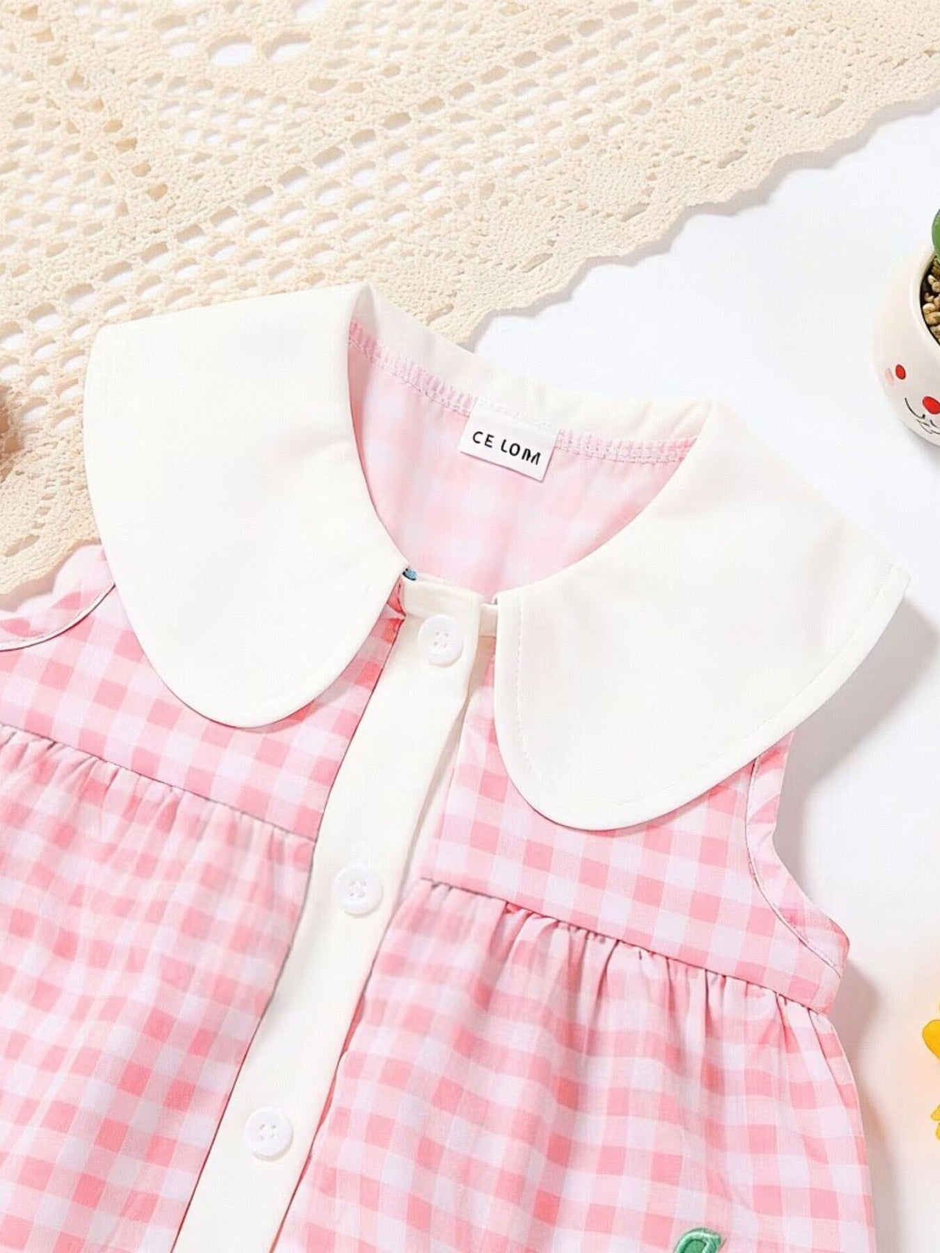 Girls' Fruit Embroidered Sleeveless Plaid Dress | Little Janey - Little Janey Shop
