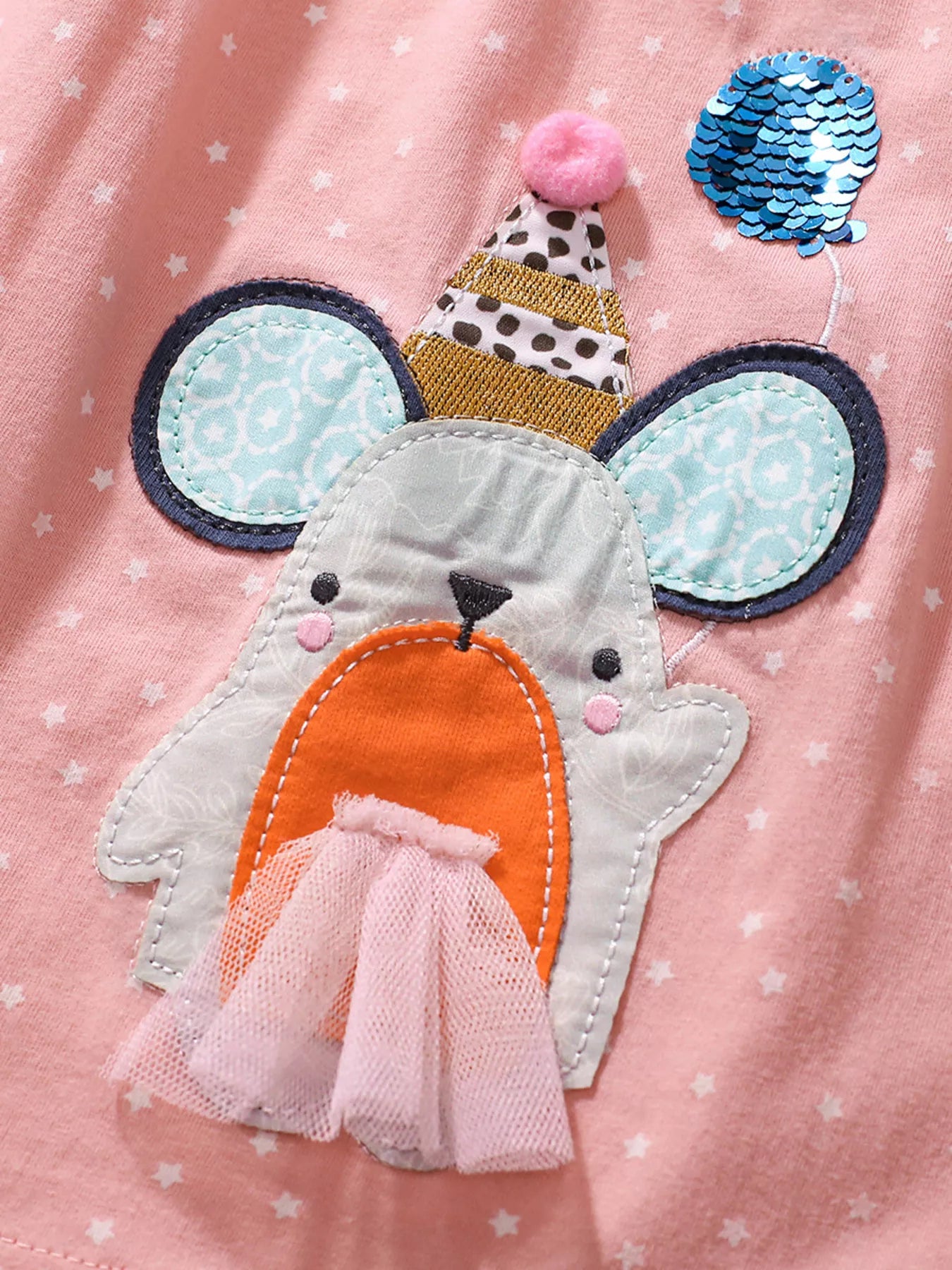 Children's Round Neck Cartoon Polka Dot Dress - Little Janey Shop