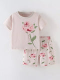 Children's Flower Round Neck Tee and Shorts Set - Little Janey Shop
